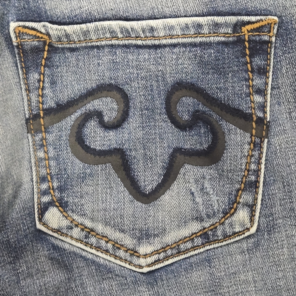 Express Blue Jeans with Black Stitching and Vintage Wash